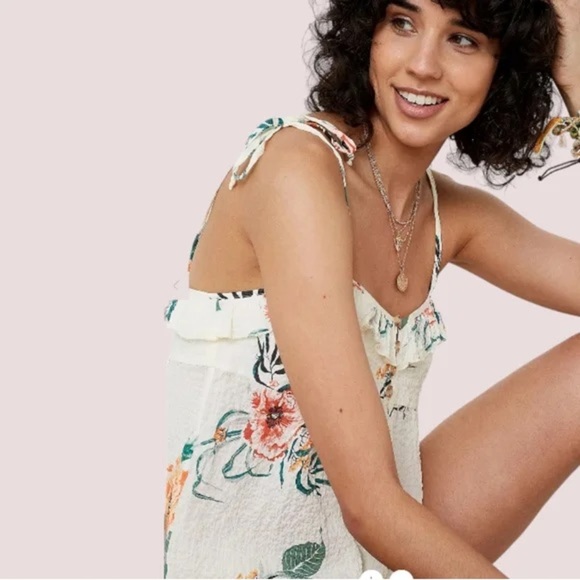 Urban Outfitters Highland Ruffle Tie-Shoulder Babydoll Playsuit Romper Size S - Picture 3 of 8